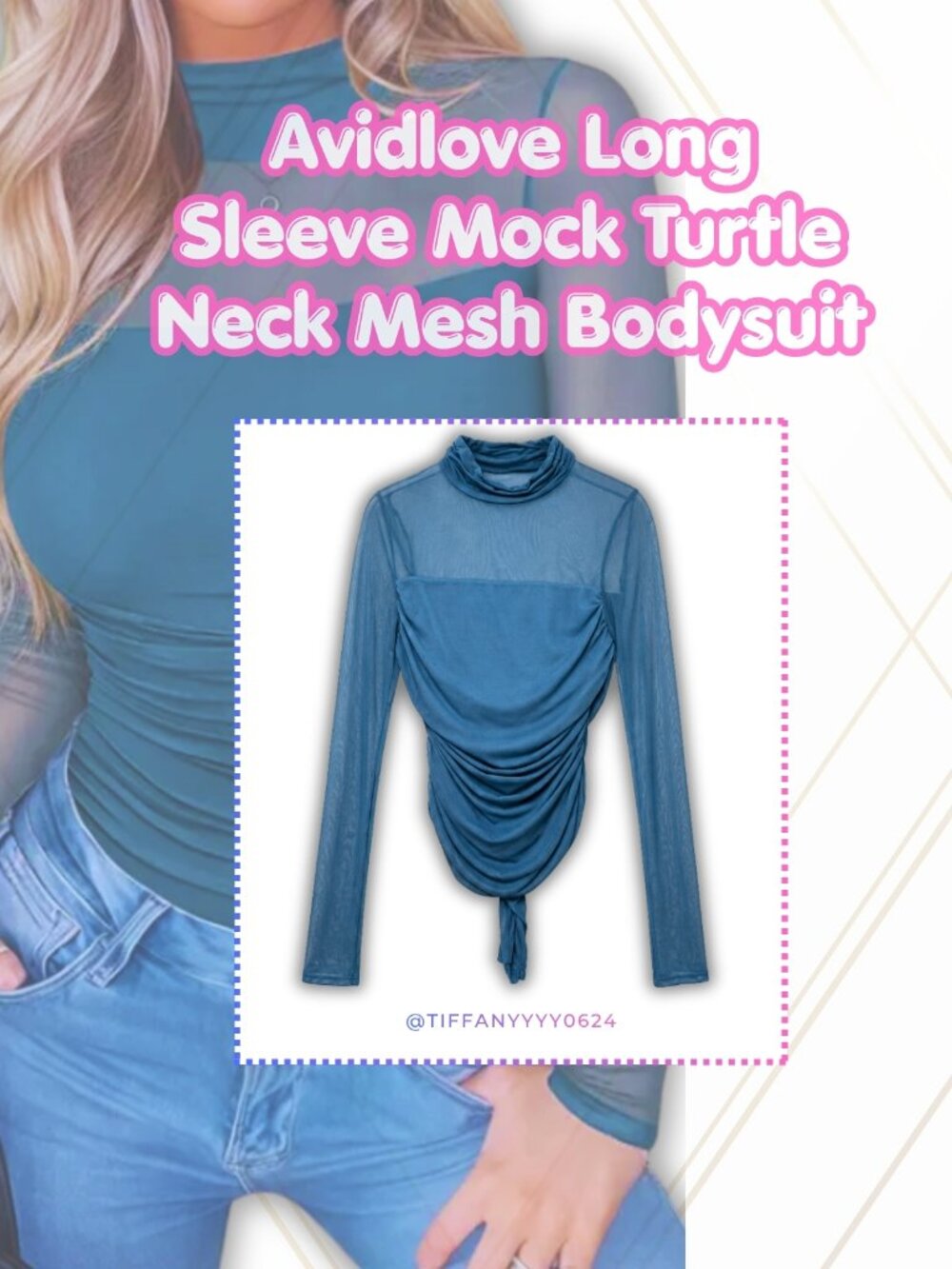 ♡ Avidlove Long Sleeve Turtle Neck Mesh Bodysuit・Size M